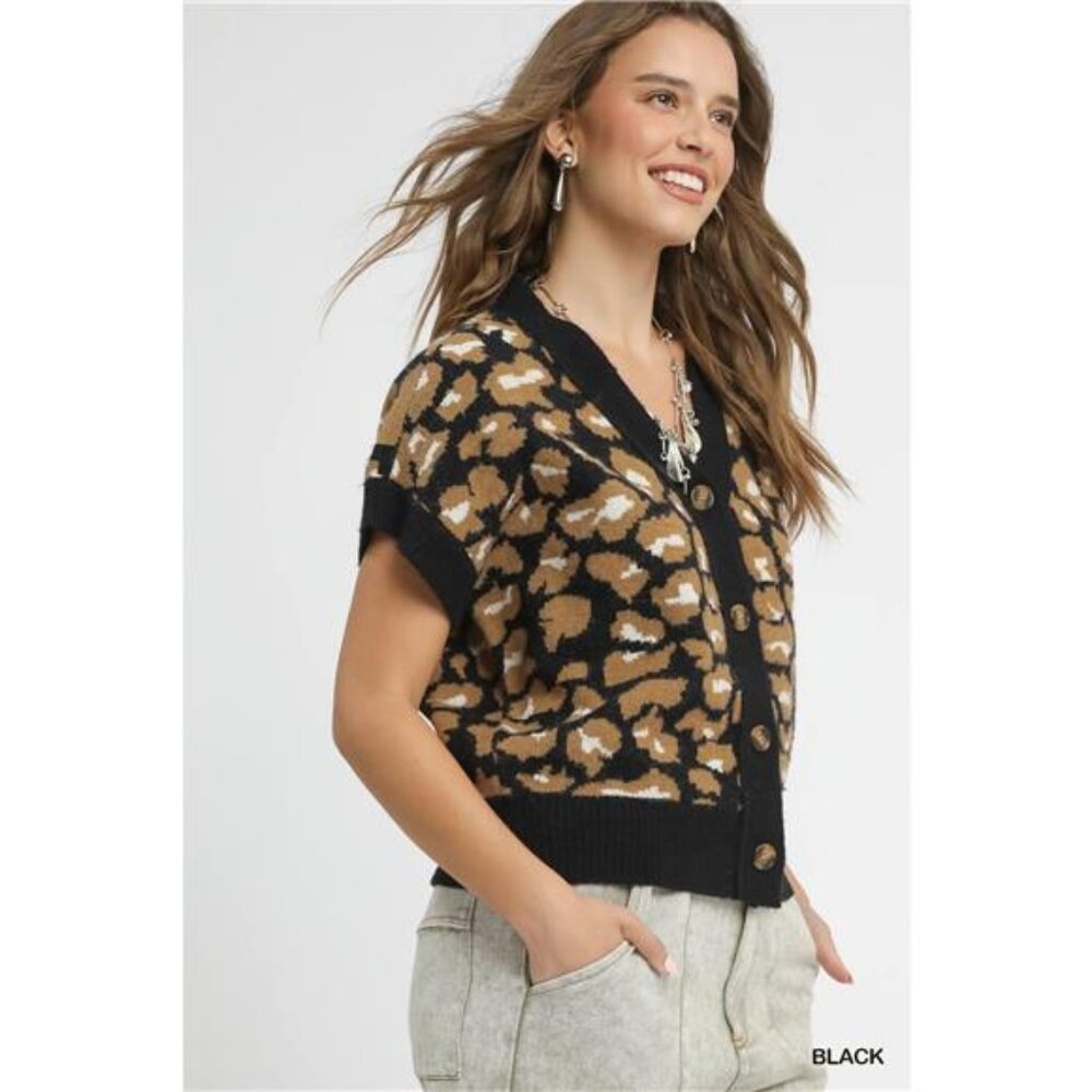 Umgee‎ Leopard Button Down Short Sleeve Cardigan … - image 3